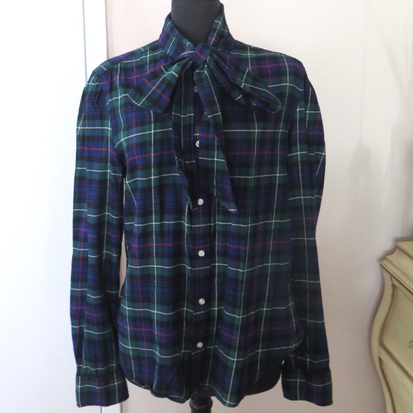 Polo Ralph Lauren Plaid Blouse with Bow-Tie Collar - Picture 1 of 13